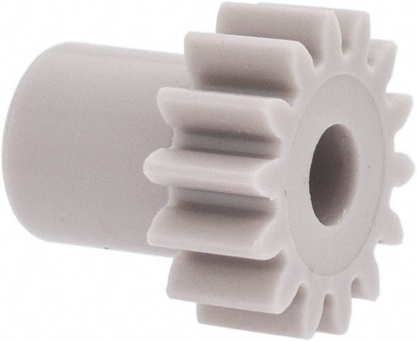 Made in USA - 32 Pitch, 7/16" Pitch Diam, 1/2" OD, 14 Tooth Spur Gear - 3/16" Face Width, 5/32" Bore Diam, 5/16" Hub Diam, 20° Pressure Angle, Acetal - Top Tool & Supply