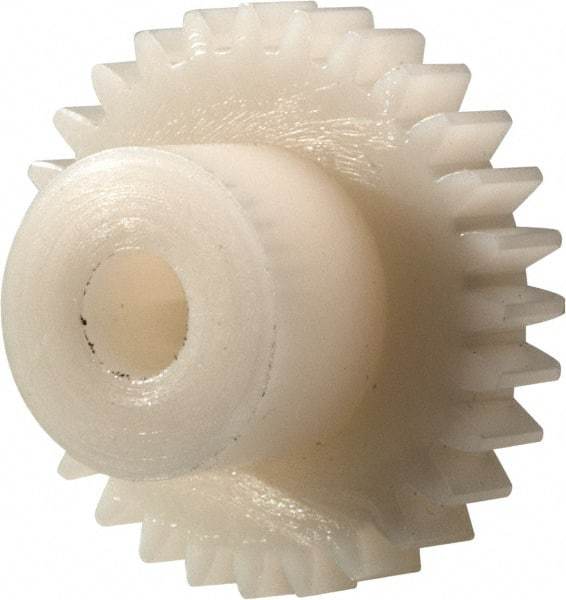 Made in USA - 32 Pitch, 7/8" Pitch Diam, 15/16" OD, 28 Tooth Spur Gear - 3/16" Face Width, 3/16" Bore Diam, 1/2" Hub Diam, 20° Pressure Angle, Acetal - Top Tool & Supply