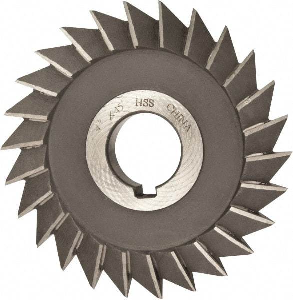 Value Collection - 4" Diam x 1/2" Width of Cut, 45° Included Angle, Arbor Connection, High Speed Steel Single Angle Cutter - Right Hand Cut, Oxide Finish - Top Tool & Supply