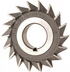 Value Collection - 2-1/2" Diam x 1/2" Width of Cut, 60° Included Angle, Arbor Connection, High Speed Steel Single Angle Cutter - Right Hand Cut, Uncoated - Top Tool & Supply