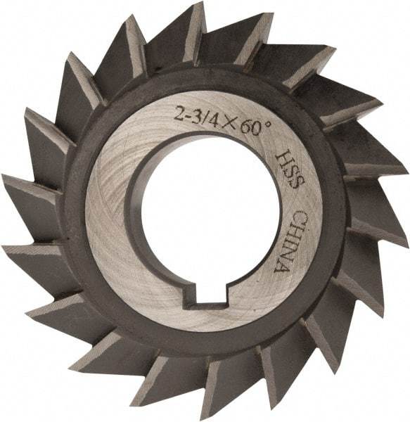 Value Collection - 2-3/4" Diam x 1/2" Width of Cut, 60° Included Angle, Arbor Connection, High Speed Steel Single Angle Cutter - Left Hand Cut, Oxide Finish - Top Tool & Supply