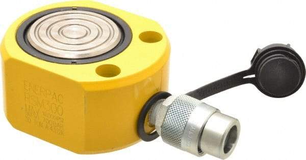 Enerpac - 30 Ton, 0.5" Stroke, 3.25 Cu In Oil Capacity, Portable Hydraulic Flat Body Cylinder - 6.49 Sq In Effective Area, 2.31" Lowered Ht., 2.81" Max Ht., 2.88" Cyl Bore Diam, 2.5" Plunger Rod Diam, 10,000 Max psi - Top Tool & Supply