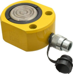 Enerpac - 50 Ton, 0.63" Stroke, 6.01 Cu In Oil Capacity, Portable Hydraulic Flat Body Cylinder - 9.62 Sq In Effective Area, 2.63" Lowered Ht., 3.25" Max Ht., 3.5" Cyl Bore Diam, 2.75" Plunger Rod Diam, 10,000 Max psi - Top Tool & Supply