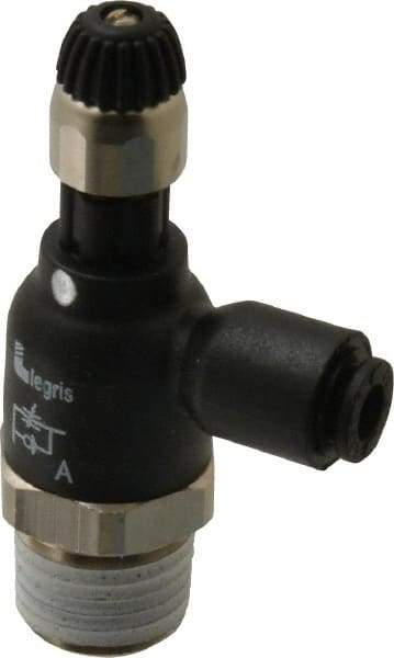 Legris - 5/32" Tube OD x 1/4 Male NPT Compact Meter Out Flow Control Valve - 14.5 to 145 psi, Nylon - Top Tool & Supply