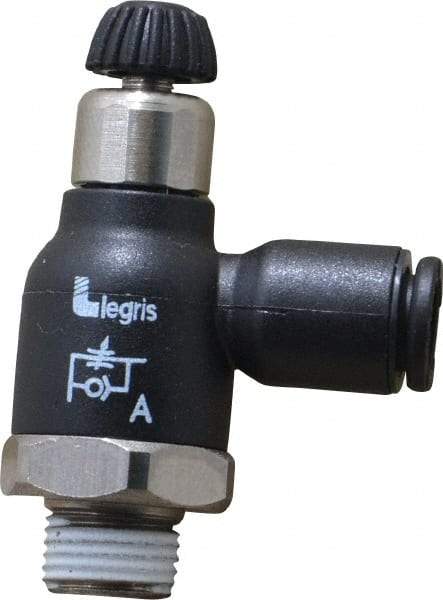 Legris - 6mm Tube OD x 1/8 Male BSPT Compact Meter Out Flow Control Valve - 14.5 to 145 psi, Nylon - Top Tool & Supply