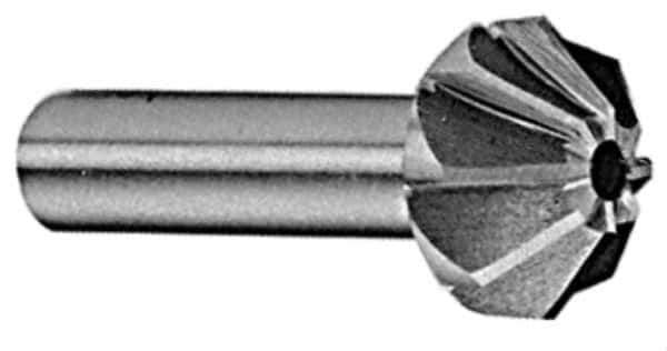 Made in USA - 1-1/4" Large x 1/2" Small Diam, 25/32" Width of Cut, 60° Included Angle, 10 Teeth, High Speed Steel Face Angle Cutter - 5/8" Shank Diam, 2-21/32" Overall Length, Weldon Flat - Top Tool & Supply