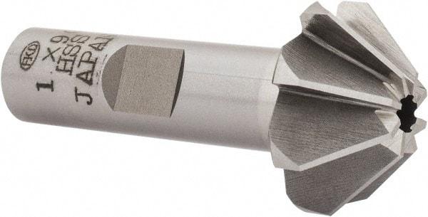 Interstate - 1" Large x 3/8" Small Diam, 7/16" Width of Cut, 90° Included Angle, High Speed Steel Face Angle Cutter - 1/2" Shank Diam, 2-3/16" Overall Length, Weldon Flat - Top Tool & Supply