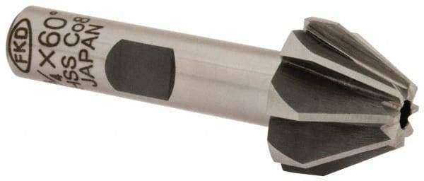 Interstate - 3/4" Large x 5/16" Small Diam, 17/32" Width of Cut, 60° Included Angle, Cobalt Face Angle Cutter - 3/8" Shank Diam, 2-3/32" Overall Length, Weldon Flat - Top Tool & Supply