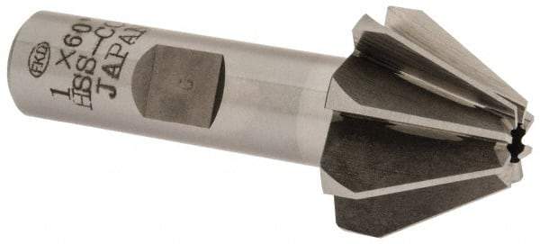 Interstate - 1" Large x 3/8" Small Diam, 11/16" Width of Cut, 60° Included Angle, Cobalt Face Angle Cutter - 1/2" Shank Diam, 2-13/32" Overall Length, Weldon Flat - Top Tool & Supply