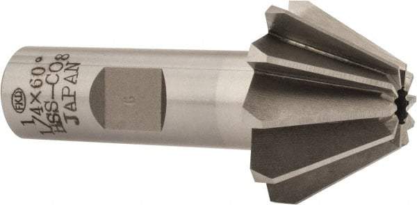 Interstate - 1-1/4" Large x 1/2" Small Diam, 25/32" Width of Cut, 60° Included Angle, Cobalt Face Angle Cutter - 5/8" Shank Diam, 2-21/32" Overall Length, Weldon Flat - Top Tool & Supply