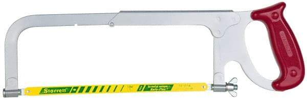 Starrett - 8, 10, 12" Hacksaw - 3-3/4" Throat Depth, Plastic Handle, Red Plastic D-Style Handle - Top Tool & Supply