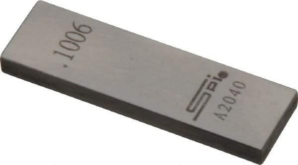 SPI - 0.1006" Rectangular Steel Gage Block - Accuracy Grade 0, Includes NIST Traceability Certification - Top Tool & Supply