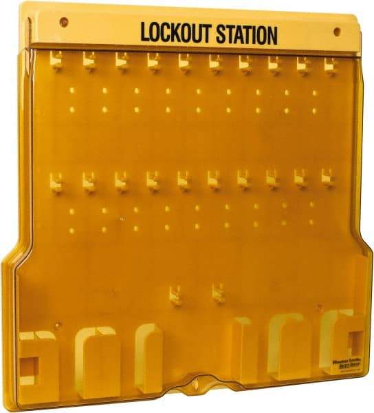 Master Lock - 1 Piece, Empty Polycarbonate Padlock Station - 22 Inch Wide x 22 Inch High x 1-3/4 Inch Deep, Black on Yellow, Covered - Top Tool & Supply