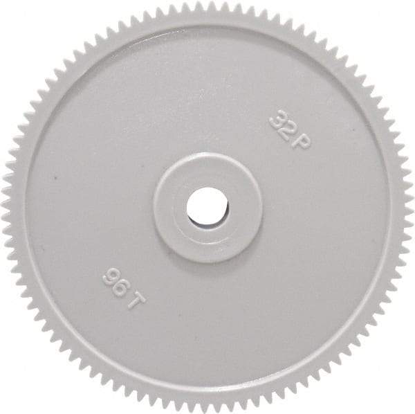 Made in USA - 32 Pitch, 3" Pitch Diam, 3-1/16" OD, 96 Tooth Spur Gear - 3/16" Face Width, 5/16" Bore Diam, 13/16" Hub Diam, 20° Pressure Angle, Acetal - Top Tool & Supply