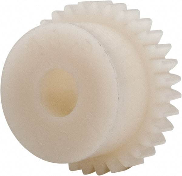 Made in USA - 48 Pitch, 0.667" Pitch Diam, 0.708" OD, 32 Tooth Spur Gear - 1/8" Face Width, 3/16" Bore Diam, 35/64" Hub Diam, 20° Pressure Angle, Acetal - Top Tool & Supply