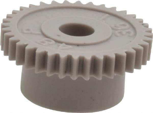 Made in USA - 48 Pitch, 3/4" Pitch Diam, 0.792" OD, 36 Tooth Spur Gear - 1/8" Face Width, 3/16" Bore Diam, 35/64" Hub Diam, 20° Pressure Angle, Acetal - Top Tool & Supply