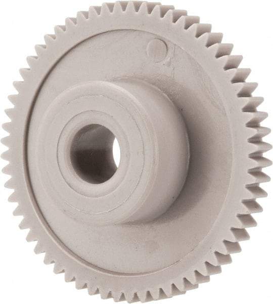 Made in USA - 48 Pitch, 1-1/4" Pitch Diam, 1.292" OD, 60 Tooth Spur Gear - 1/8" Face Width, 1/4" Bore Diam, 39/64" Hub Diam, 20° Pressure Angle, Acetal - Top Tool & Supply