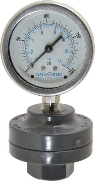 Plast-O-Matic - 200 Max psi, 2 Inch Dial Diameter, PVC Pressure Gauge Guard and Isolator - 3% Accuracy - Top Tool & Supply