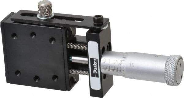 Parker - 6 Lb. Capacity, 4-40 Mount Hole, 1/2" Travel, Precision Ball Bearing Table with Center Drive - Single Axis, 6 Mounting Holes, 1-1/4" Long x 1-1/4" Wide x 1/2" High - Top Tool & Supply