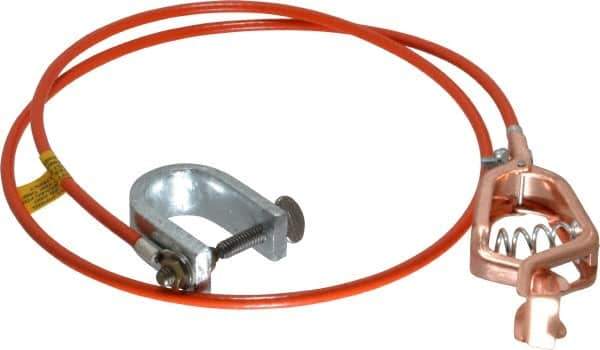 Hubbell Workplace - 19 AWG, 3 Ft., Alligator Clip, C-Clamp, Grounding Cable with Clamps - Orange, Federal Specification A-A-59466-010 - Top Tool & Supply