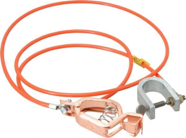 Hubbell Workplace - 19 AWG, 5 Ft., Alligator Clip, C-Clamp, Grounding Cable with Clamps - Orange, Federal Specification A-A-59466-010 - Top Tool & Supply