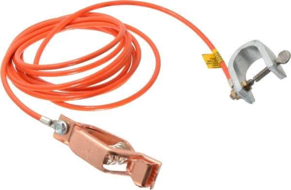 Hubbell Workplace - 19 AWG, 10 Ft., Alligator Clip, C-Clamp, Grounding Cable with Clamps - Orange, Federal Specification A-A-59466-010 - Top Tool & Supply