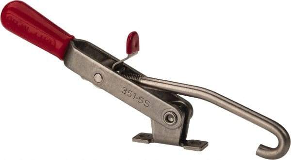 De-Sta-Co - 375 Lb Capacity, Horizontal, J Hook, Right Flanged Base, Stainless Steel Pull Action Latch Clamp - 4" Drawing Movement, 8.82" OAL, Thumb Handle - Top Tool & Supply