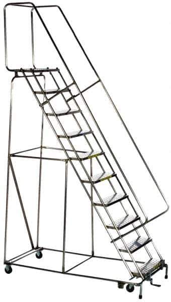 Ballymore - 58-1/2" 3 Step Ladder - Rolling Safety Ladder, 300 Lb Capacity, 28-1/2" Platform Height, 20" Base Width x 25" Base Depth, Solid Ribbed Tread - Top Tool & Supply