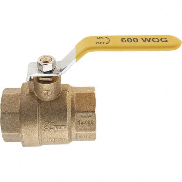 Value Collection - 1-1/4" Pipe, Brass Full Port Ball Valve - 2 Piece, NPT Ends, Lever Handle, 600 WOG, 150 WSP - Top Tool & Supply