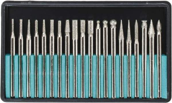 Value Collection - 20 Piece Diamond Abrasive Grinding Pin Set - Includes 1-3/4" Diam Long x 1/8" Diam Shank - Top Tool & Supply