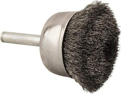 Made in USA - 1-3/4" Diam, 1/4" Shank Crimped Wire Steel Cup Brush - 0.006" Filament Diam, 3/4" Trim Length, 13,000 Max RPM - Top Tool & Supply