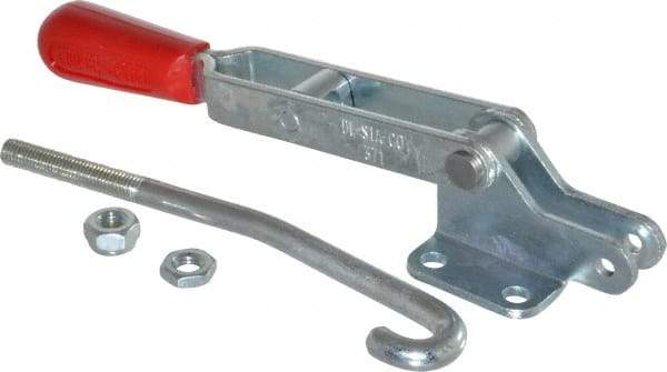 De-Sta-Co - 750 Lb Capacity, Horizontal, J Hook, Flanged Base, Carbon Steel Pull Action Latch Clamp - 5.38" Drawing Movement, 11.89" OAL, Straight Handle - Top Tool & Supply