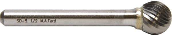 M.A. Ford - 1/2" Cut Diam, 6mm Shank Diam, Ball Head Single Cut Burr - Carbide, Radius End, 10mm LOC, 56mm OAL - Top Tool & Supply