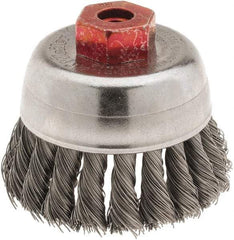 Weiler - 2-3/4" Diam, M10x1.50 Threaded Arbor, Steel Fill Cup Brush - 0.014 Wire Diam, 7/8" Trim Length, 14,000 Max RPM - Top Tool & Supply