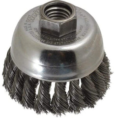 Weiler - 2-3/4" Diam, 5/8-11 Threaded Arbor, Steel Fill Cup Brush - 0.014 Wire Diam, 7/8" Trim Length, 14,000 Max RPM - Top Tool & Supply