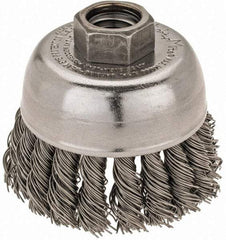 Weiler - 2-3/4" Diam, 5/8-11 Threaded Arbor, Steel Fill Cup Brush - 0.02 Wire Diam, 7/8" Trim Length, 14,000 Max RPM - Top Tool & Supply