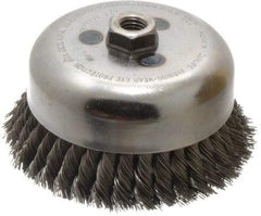 Weiler - 6" Diam, 5/8-11 Threaded Arbor, Steel Fill Cup Brush - 0.023 Wire Diam, 1-3/8" Trim Length, 6,600 Max RPM - Top Tool & Supply