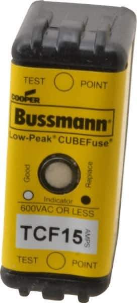 Cooper Bussmann - 300 VDC, 600 VAC, 15 Amp, Time Delay General Purpose Fuse - Plug-in Mount, 1-7/8" OAL, 100 at DC, 200 (CSA RMS), 300 (UL RMS) kA Rating - Top Tool & Supply