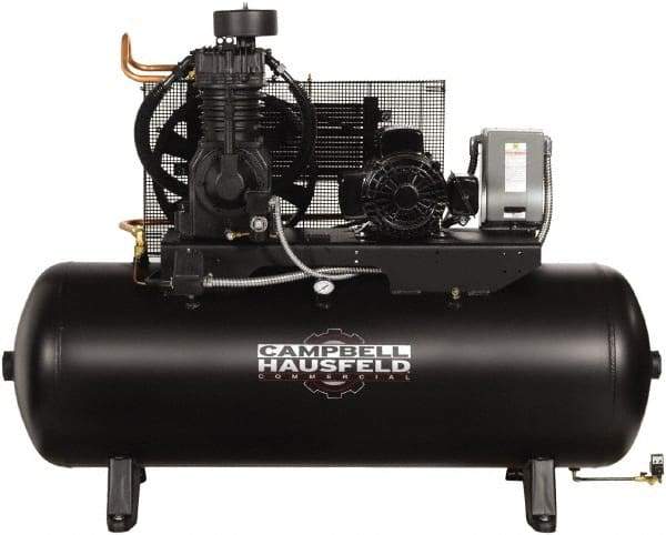 Campbell Hausfeld - 5 hp, 80 Gal Stationary Electric Horizontal Screw Air Compressor - Single Phase, 175 Max psi, 16.6 CFM, 230 Volt - Top Tool & Supply