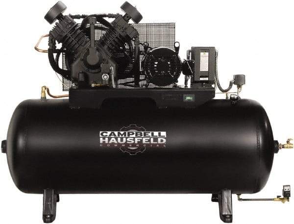 Campbell Hausfeld - 10 hp, 120 Gal Stationary Electric Horizontal Screw Air Compressor - Three Phase, 175 Max psi, 34.1 CFM, 208-230/460 Volt - Top Tool & Supply