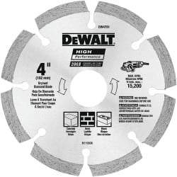 DeWALT - 4" Diam, 5/8 & 7/8" Arbor Hole Diam, 8 Tooth Wet & Dry Cut Saw Blade - Diamond-Tipped, Straight Action, Standard Round Arbor - Top Tool & Supply