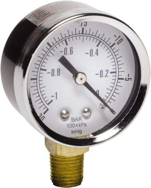 Gast - 1/4 NPT Air Compressor Vacuum Gauge - 2" Diam, Use with Gast 0211/0523 Rotary Vane Units - Top Tool & Supply