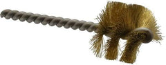 Made in USA - 1-1/4" Diam Helical Brass Tube Brush - Single Spiral, 0.008" Filament Diam, 1" Brush Length, 3-1/2" OAL, 0.248" Diam Stainless Steel Shank - Top Tool & Supply