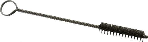 Made in USA - 1-1/2" Long x 3/8" Diam Stainless Steel Twisted Wire Bristle Brush - Double Spiral, 5-1/2" OAL, 0.005" Wire Diam, 0.085" Shank Diam - Top Tool & Supply