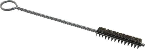Made in USA - 1-1/2" Long x 3/8" Diam Stainless Steel Twisted Wire Bristle Brush - Double Spiral, 5-1/2" OAL, 0.005" Wire Diam, 1/8" Shank Diam - Top Tool & Supply