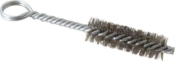 Made in USA - 2-1/2" Long x 3/4" Diam Stainless Steel Twisted Wire Bristle Brush - Double Spiral, 5-1/2" OAL, 0.01" Wire Diam, 0.235" Shank Diam - Top Tool & Supply