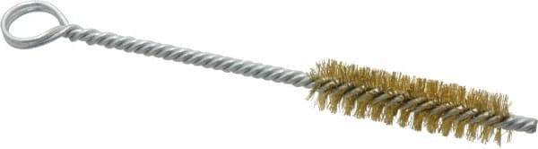 Made in USA - 2" Long x 1/2" Diam Brass Twisted Wire Bristle Brush - Double Spiral, 5-1/2" OAL, 0.006" Wire Diam, 0.162" Shank Diam - Top Tool & Supply