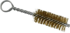 Made in USA - 2-1/2" Long x 1" Diam Brass Twisted Wire Bristle Brush - Double Spiral, 5-1/2" OAL, 0.01" Wire Diam, 0.235" Shank Diam - Top Tool & Supply