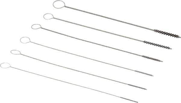 PRO-SOURCE - 6 Piece Nylon Hand Tube Brush Set - 1/2" to 3/4" Brush Length, 4" OAL, 0.022" Shank Diam - Top Tool & Supply