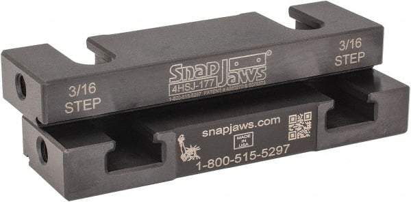 Snap Jaws - 4" Wide x 1.155" High x 0.55" Thick, Step Vise Jaw - Hard, Steel, Fixed Jaw, Compatible with 4" Vises - Top Tool & Supply